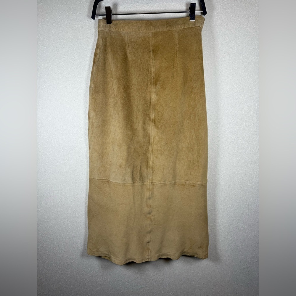 Y2K STAN HERMAN STUDIO BEIGE TAN SUEDE LEATHER LINED SKIRT LONG SIZE 6